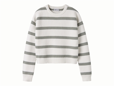 Name It striktrøje i cloud dancer med shadow striber set forfra