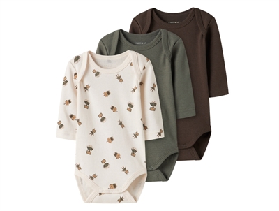 Name It body 3-pak i farverne jet stream, tea leaf og bracken med print