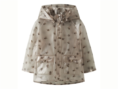 Lil' Atelier regnjakke i råhvid nuance med bi-print og hætte