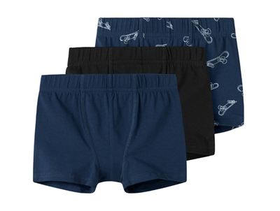 name it boxershorts i blå og sorte nuancer med skateboard print