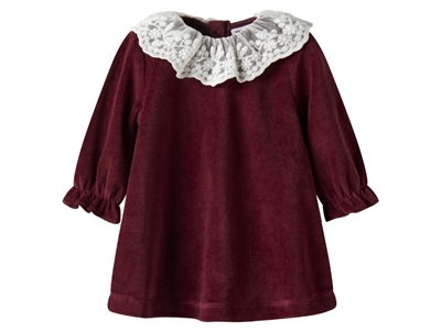 Name It Baby velourkjole burgundy med blondekrave forside