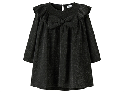 Name It kjole i sort med glimmer og sløjfe set forfra