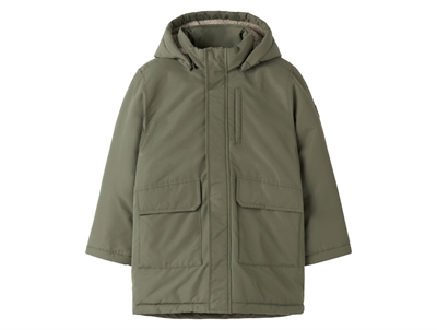Name It parka jakke dusty olive til børn med aftagelig hætte