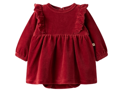 Lil' Atelier babykjole i red dahlia velour med flæser