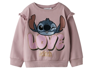 Name It Stitch sweatshirt soft pink med glimmerprint forfra