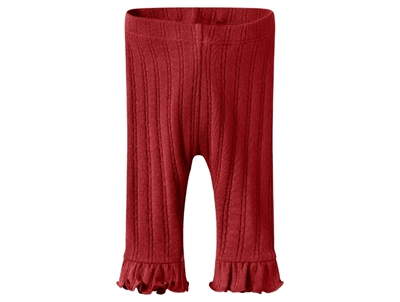 Lil' Atelier leggings red dahlia til baby med rib og flæser