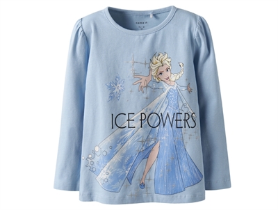 Name It MINI langærmet t-shirt i lyseblå nuance med Elsa print og glimmerdetaljer