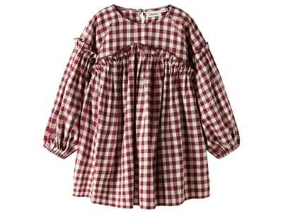 Lil' Atelier kjole i red dahlia ternet med flæser