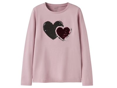 Name It bluse keepsake lilac med hjerte i pailletter