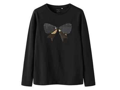 Name It bluse sort med sløjfe i pailletter