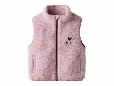 Name It teddyvest i rosa nuance med broderet hjerter