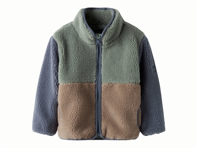 Name It teddyjakke i grøn og brun farveblok