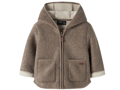 Name It fleecejakke walnut med hætte