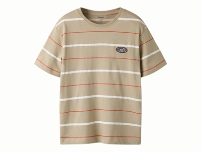 Name It t-shirt i beige nuance aluminium med hvide og orange striber