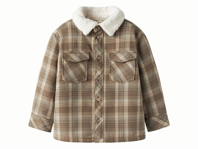 Lil\' Atelier skjorte i brun tern med teddykrave og brystlommer