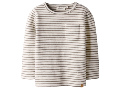 Lil' Atelier MINI top i råhvid nuance med brune striber og brystlomme