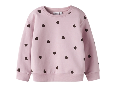 name it mini sweatshirt lyserød med hjerteprint