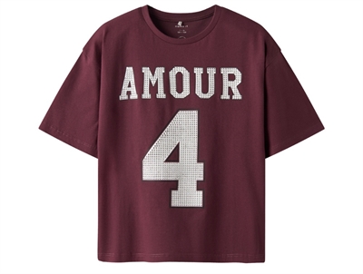 Name It t-shirt bordeaux med amour print og nitter
