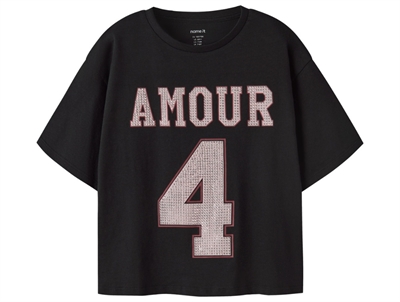 Name It t-shirt sort med amour print og nitter