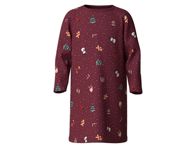 Name It natkjole i bordeaux med juleprint