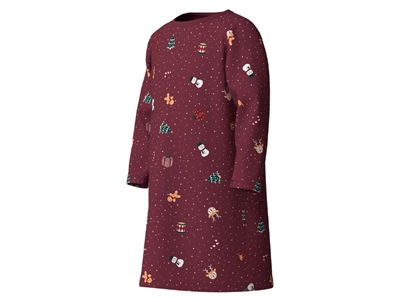 Name It natkjole i bordeaux med juleprint set fra siden