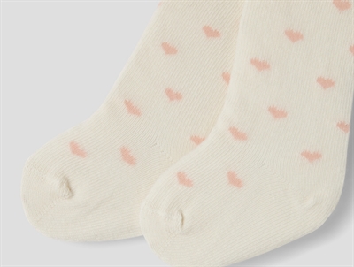 Lil\' Atelier BABY strømpebukser i råhvid med lyserøde hjerter