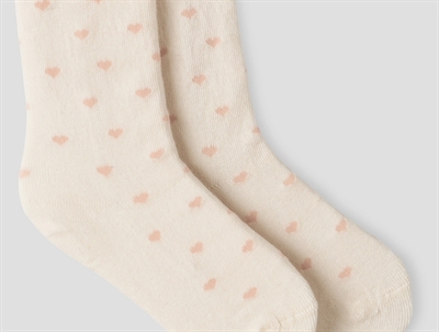 Lil\' Atelier MINI strømpebukser i turtledove med lyserøde hjerter
