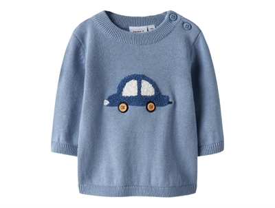 Name It striktrøje i blå nuance endless sky med bilmotiv foran