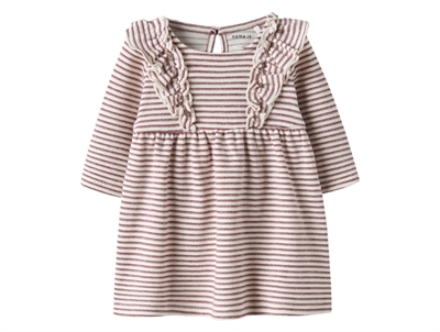 Name It kjole i råhvid nuance oxblood red med smalle røde striber