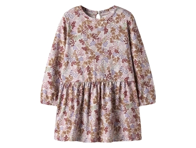 Name It kjole i lys grå nuance pumice stone med blomsterprint