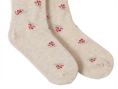 Name It strømpebukser i beige nuance peyote melange med blomsterprint