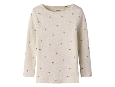 Name It bluse i beige nuance peyote melange med bærprint