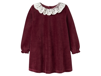 Name It velourkjole i burgundy med blondekrave