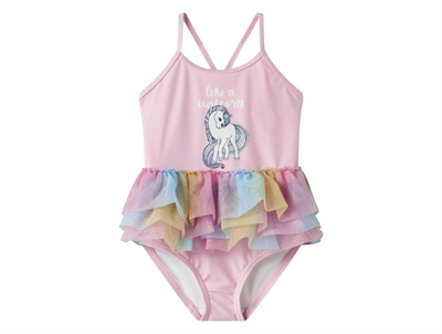 Name It badedragt i lyserød nuance med enhjørning og tylskørt