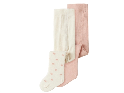 Lil' Atelier BABY strømpebukser i cameo rose og råhvid 2-pak