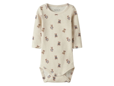 Name It body i beige nuance med bamseprint