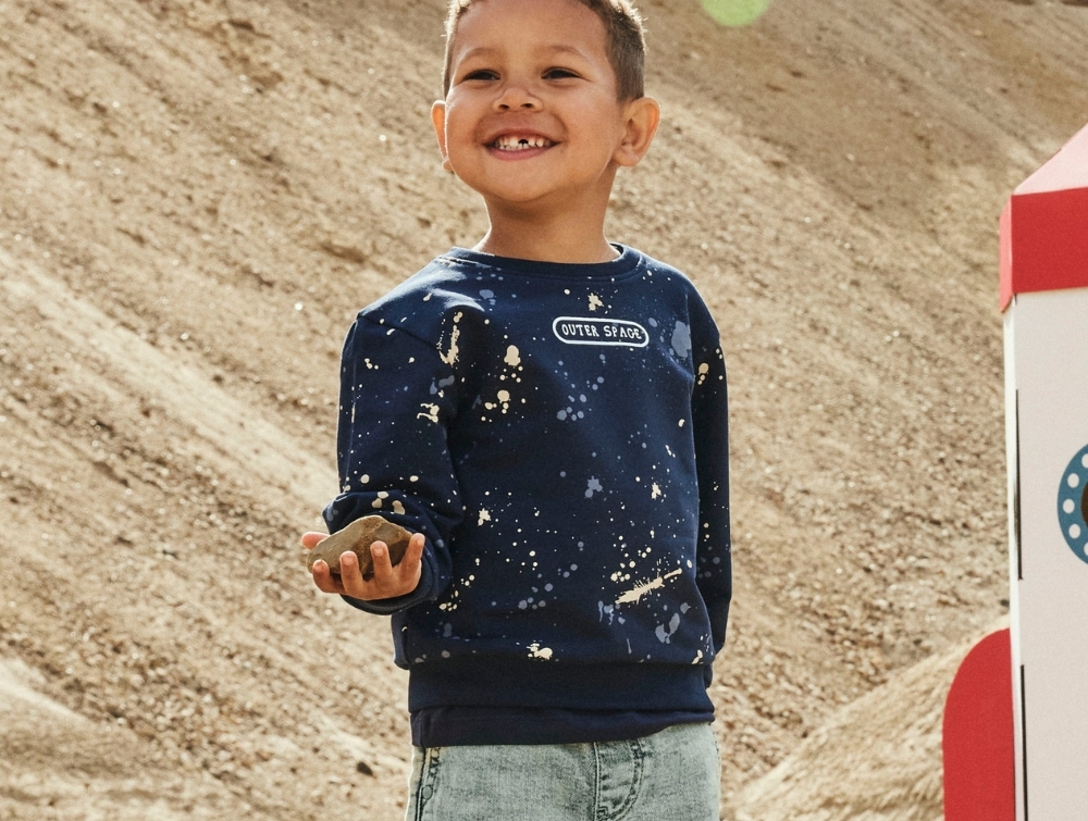 Name It Sweatshirt Navy Blazer Med Outer Space Print - Str. 2y 92cm billede