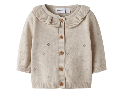Name It cardigan i beige nuance med knaplukning og ribkant