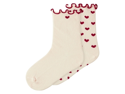 Lil' Atelier strømper i turtledove med røde hjerter 2-pak