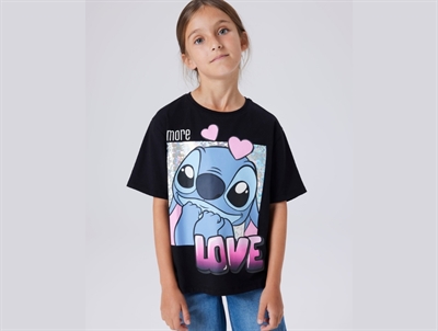 Name It t-shirt black med Stitch motiv og hjerter