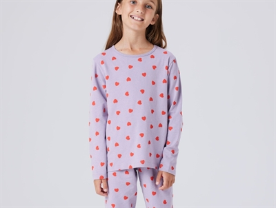 Name It pyjamassæt lavender gray med hjerteprint
