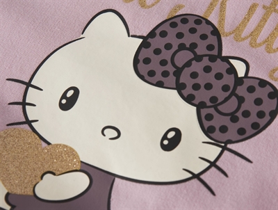 Detalje af Hello Kitty print på lilla kjole fra Name It