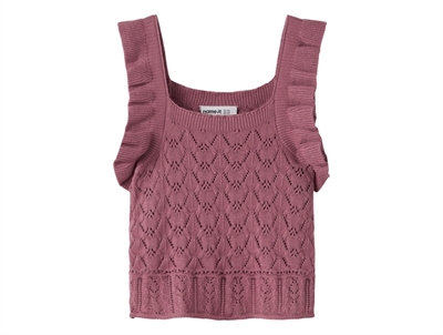 Name It striktop i rosa nuance med hulmønster og flæser forfra