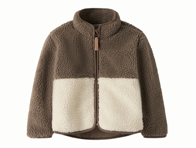 Lil' Atelier teddyjakke i råhvid og brun med lynlås