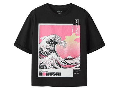 Name It t-shirt i black med Hokusai print forfra
