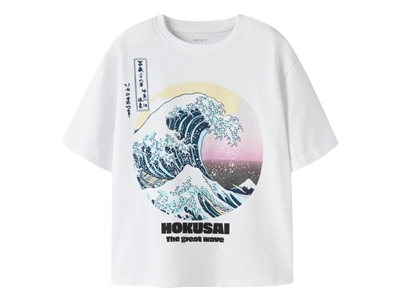 Name It t-shirt i bright white med Hokusai print forfra