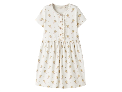 Lil' Atelier kjole i rahvid nuance med blomsterprint set forfra