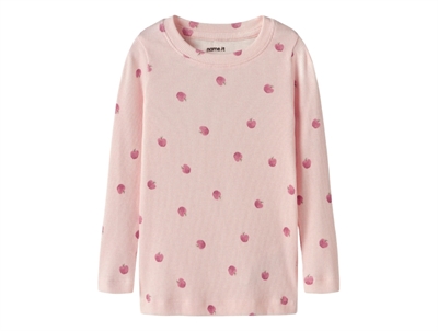 Name It bluse i lyserød nuance med æbleprint forfra