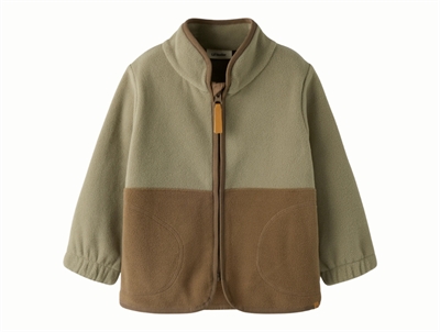 Lil\' Atelier fleecejakke i shiitake med lynlås og kontrastfelter