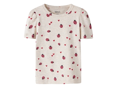 Name It t-shirt i beige nuance med mariehøneprint forfra